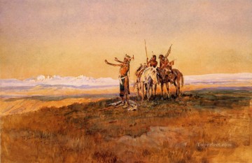  Arles Oil Painting - Invocation to the Sun Indians western American Charles Marion Russell
